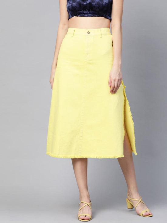 Yellow Denim Asymmetrical Skirt