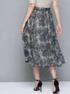 Grey Animal Lurex Print Front Belted Skirt