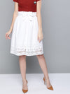 White Schiffli Flared Midi Skirt