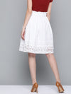 White Schiffli Flared Midi Skirt