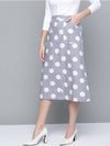 Grey & White Polka Front Slit Midi Skirt