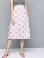 Pink & Grey Polka Front Slit Midi Skirt
