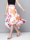 Orange Floral Asymmetric Midi Skirt