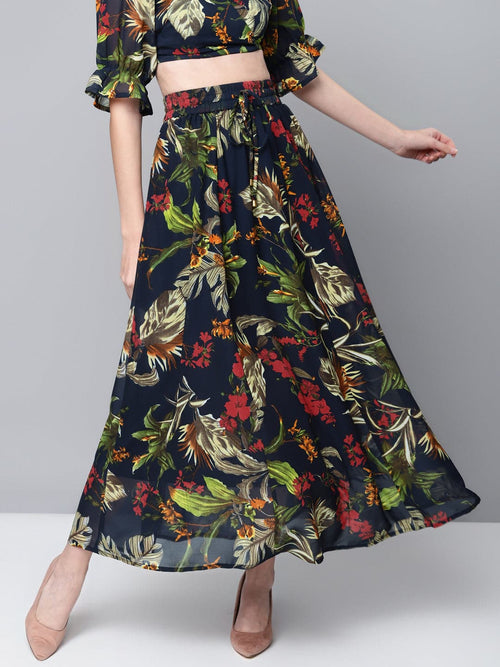 Navy Floral Maxi Skirt