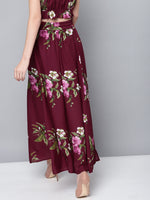 Maroon Floral Maxi Skirt