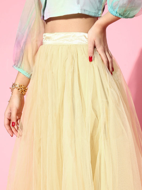 Women Yellow Plain Tulle Skirt