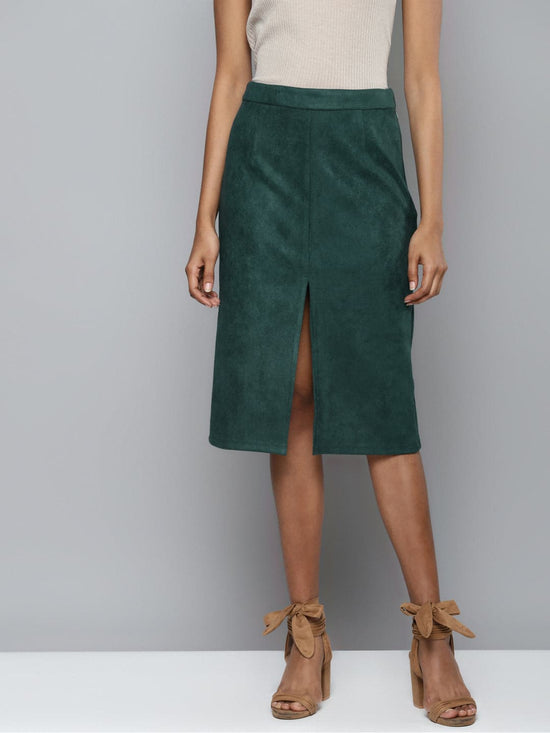 Emerald Green Suede Pencil Skirt