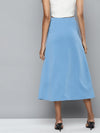 Blue Scuba Front Slit Flared Midi Skirt