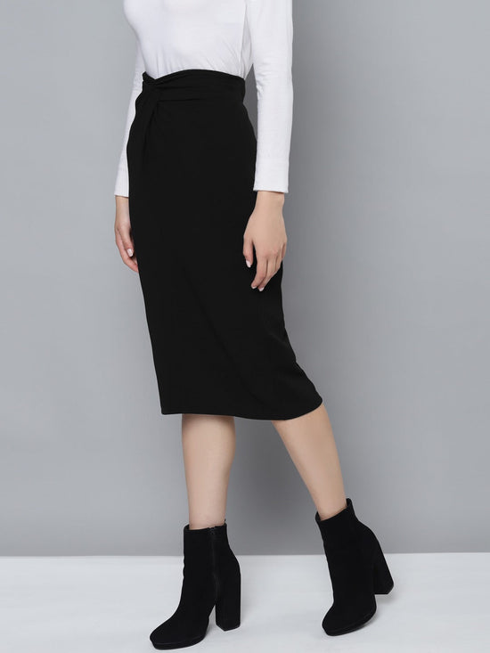 Black Twisted Midi Skirt