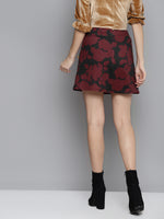 Red Floral Front Button Mini Skirt