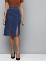 Blue Denim Pencil Midi Skirt