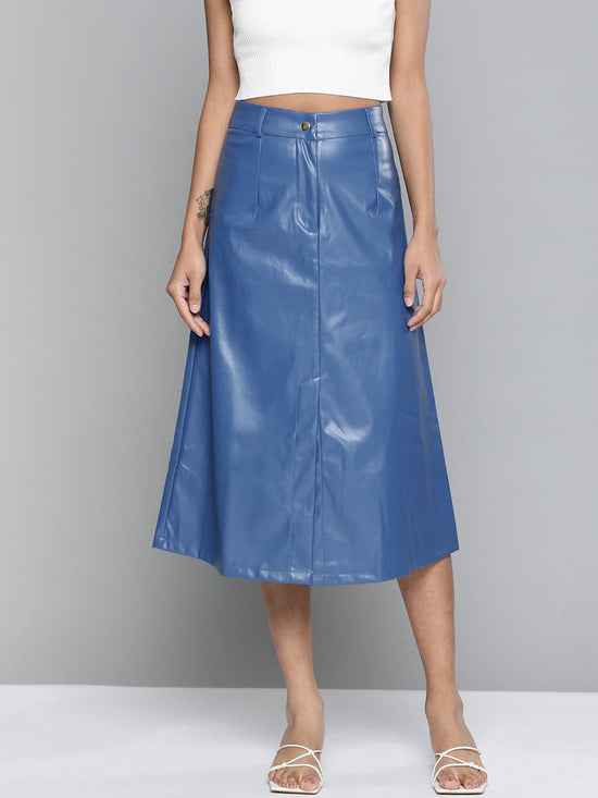 Royal Blue PU A-Line Skirt