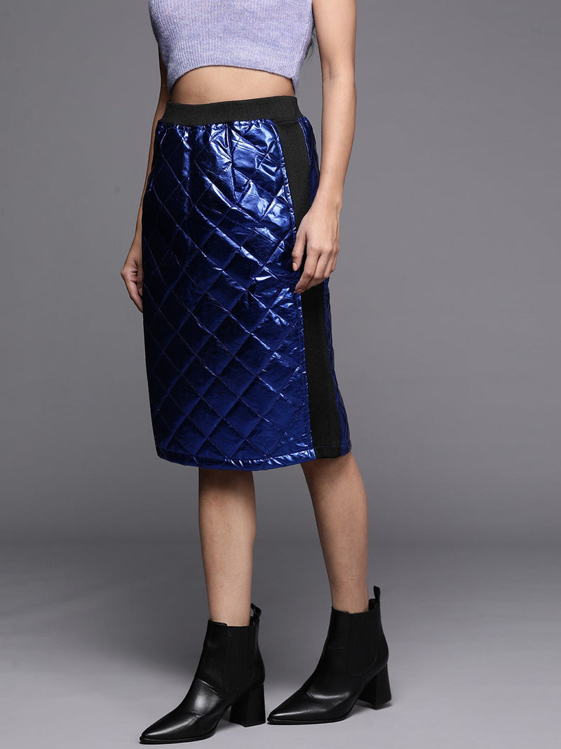 Women Royal Blue Mettalic Pencil Skirt