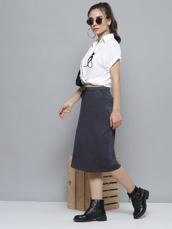 Navy Terry Pencil Skirt