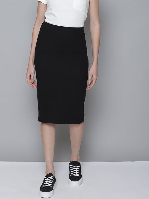 Black Rib Pencil Skirt