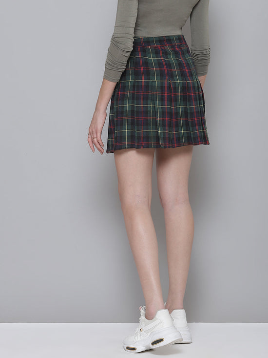 Green Plaid Check Mini Skirt