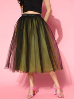 Green & Black Tulle Midi Skirt