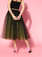 Green & Black Tulle Midi Skirt