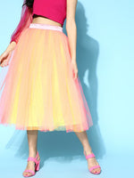 Yellow & Pink Tulle Midi Skirt