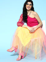 Yellow & Pink Tulle Midi Skirt