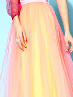 Yellow & Pink Tulle Midi Skirt