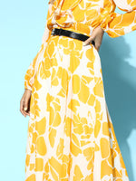 Mustard Floral A-Line Belted Skirt