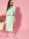 Women Mint Green Side Ruched Skirt