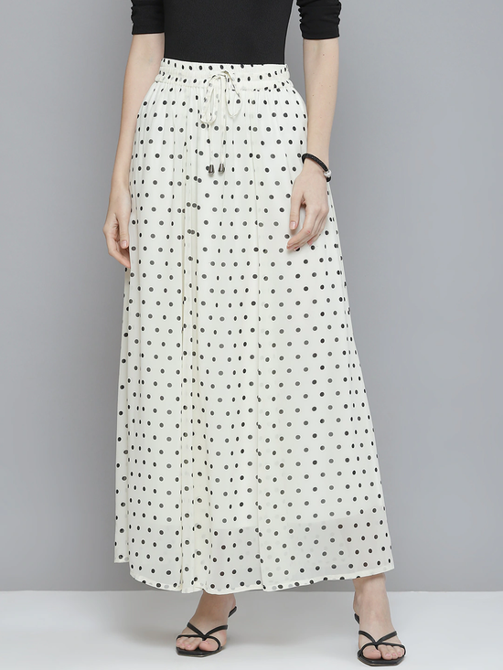 Women White With Black Polka Dot Maxi Skirt