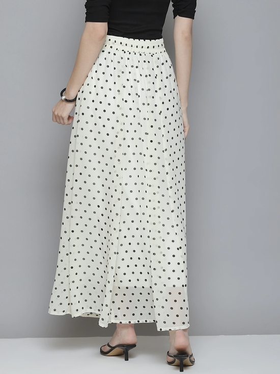 Women White With Black Polka Dot Maxi Skirt