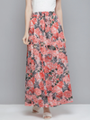 Women Peach Floral Maxi Skirt