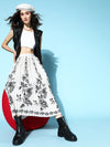 Women Grey Floral Print Pleated Skirt