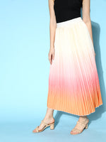 Women Peach & Orange Ombre Pleated Skirt