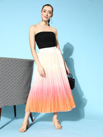 Women Peach & Orange Ombre Pleated Skirt