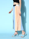 Women Blue & Beige Colour Block Pleated Skirt