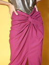 Women Fuchsia Front Twisted Knot Skirt