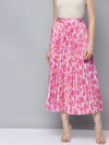 Women Pink Floral Pleated Skirt