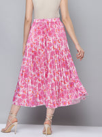 Women Pink Floral Pleated Skirt