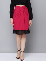Women Fuchsia Fringe Lace Skirt