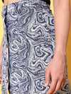 Women Blue Marble Print Buttonned A-Line Mini Skirt