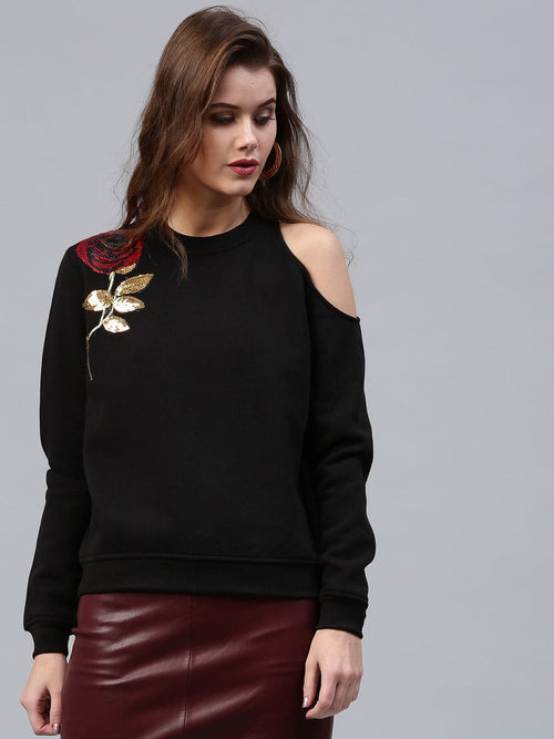 One Cold Shoulder Black Sweatshirt