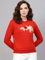 Red Floral Front Patch Sweatshirt