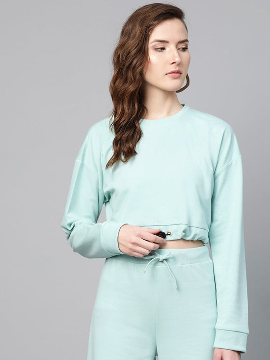 Sea Green Drawstring Crop Sweatshirt