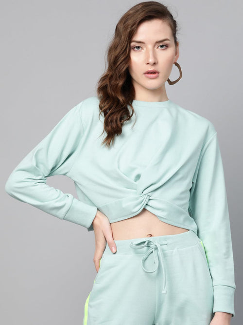 Sea Green Terry Twisted Crop Sweatshirt