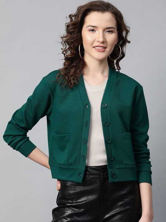 Green Front Button Cardigan