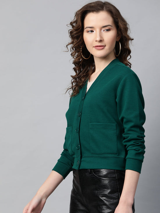 Green Front Button Cardigan