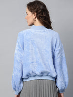 Blue Balloon Sleeve Faux Fur Sweatshirt