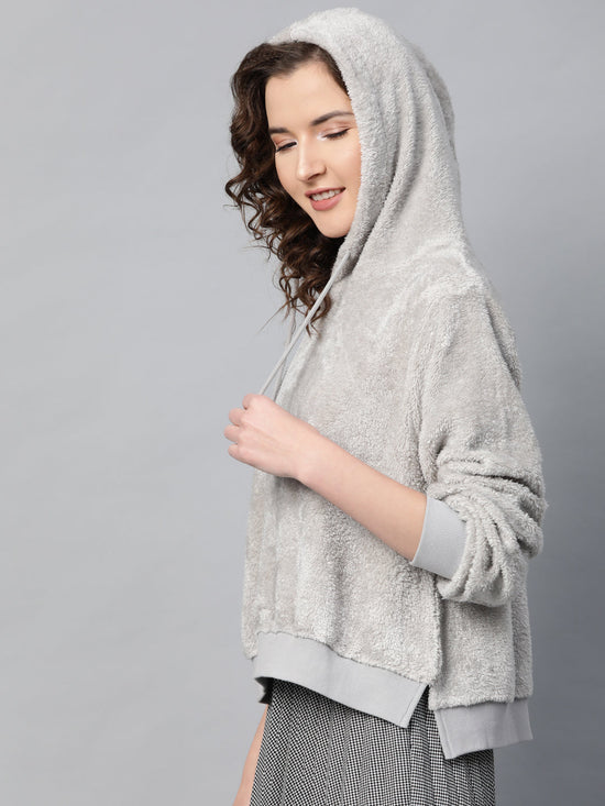 Grey Hooded Faux Fur Sweatshirt