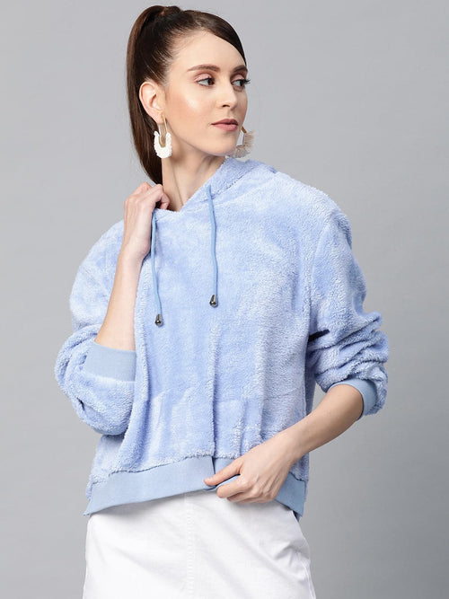 Blue Hooded Faux Fur Sweatshirt