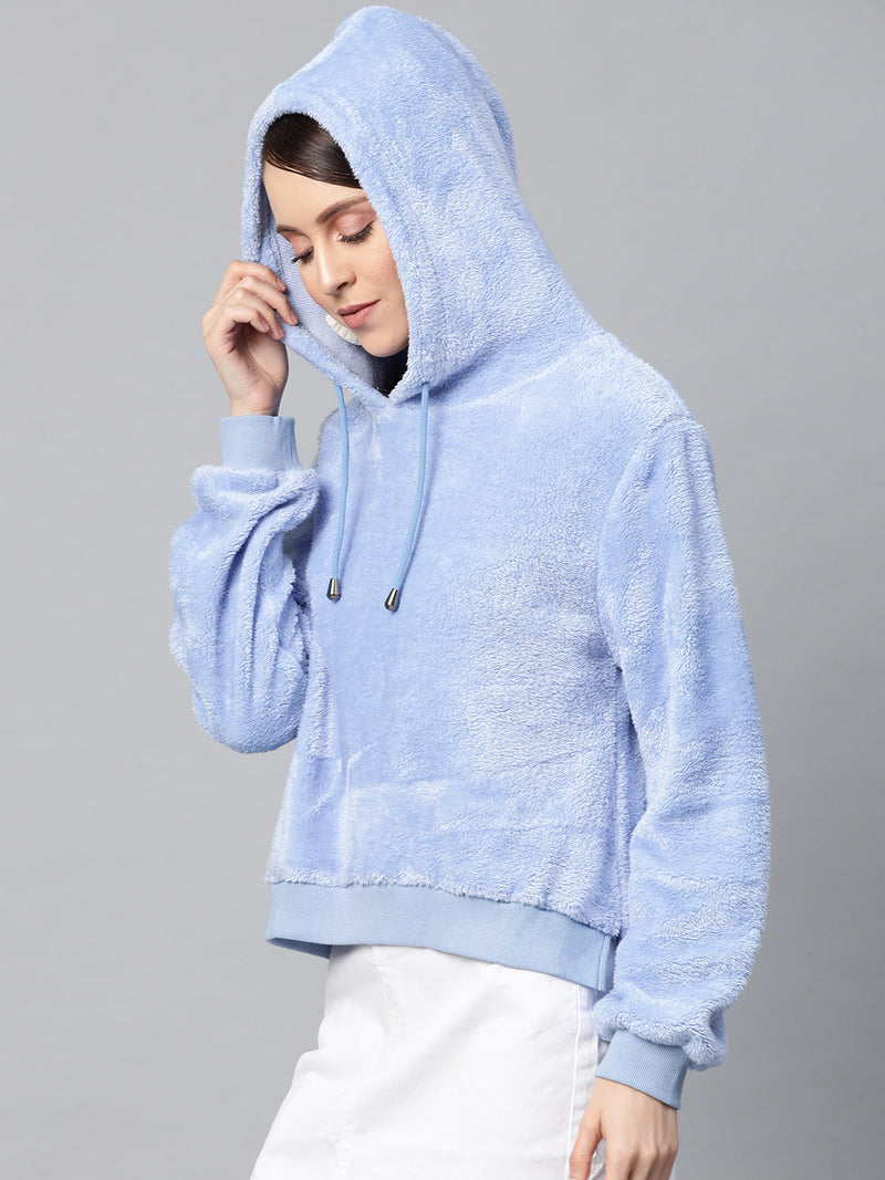 Blue Hooded Faux Fur Sweatshirt