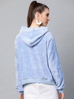 Blue Hooded Faux Fur Sweatshirt